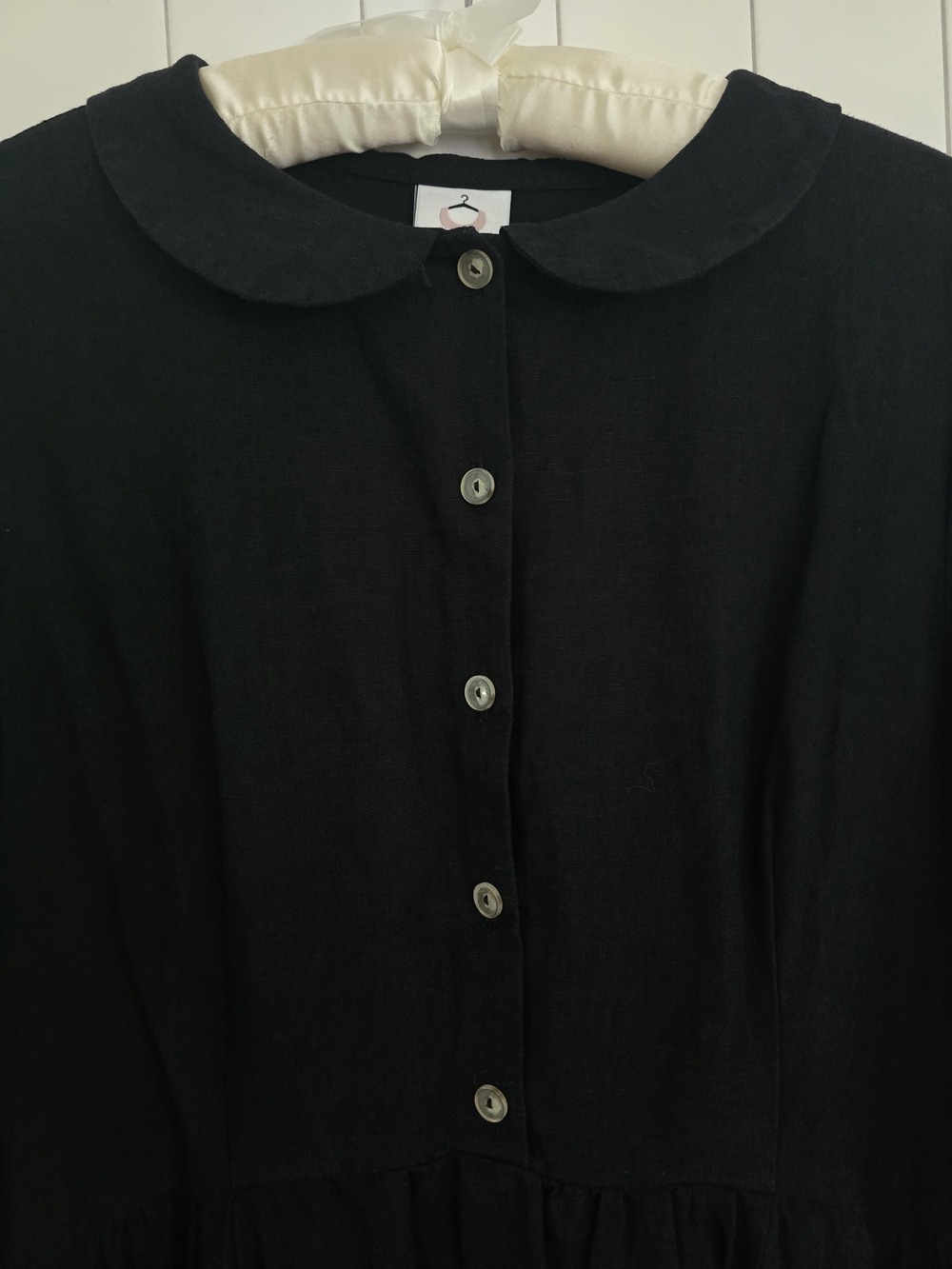 Son de Flor Black Linen Classic Long Sleeve Dress